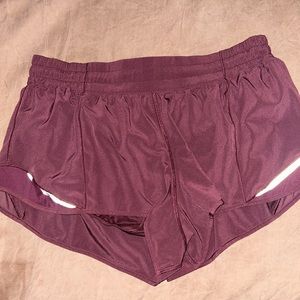 Lululemon Hotty-Hot High Rise Lined Shorts 2.5 inches in color Red Merlot (12)